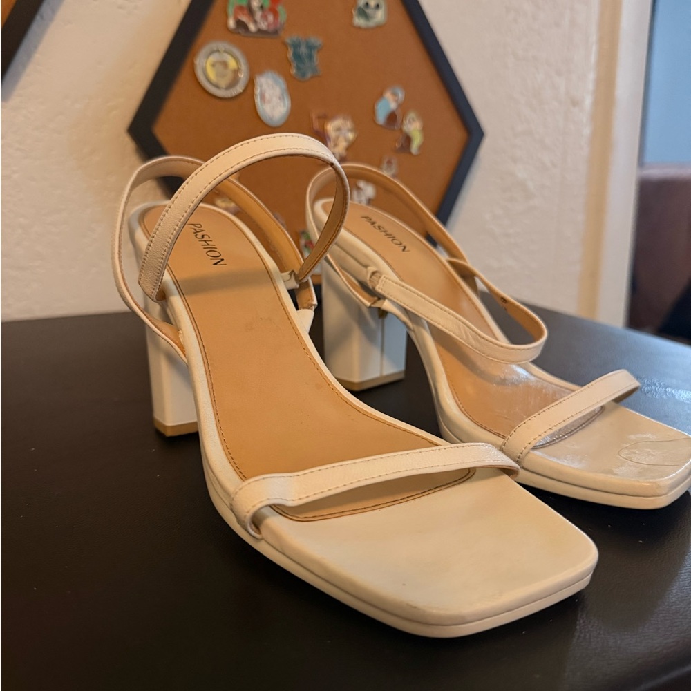 Pashion Footwear Cream Block Heels - The Miranda